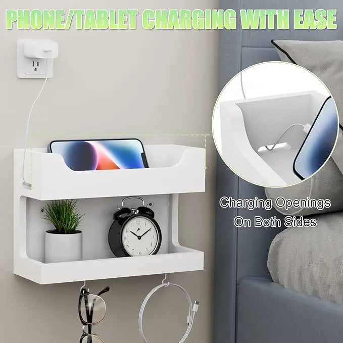 Nihome Wall Mounted Wooden Bedside Accessories Organizer